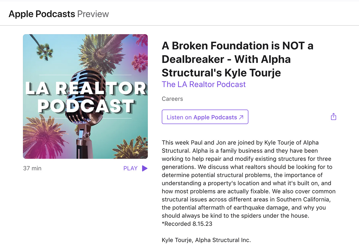 Alpha Structural, Inc Featured in the LA Realtor Podcast