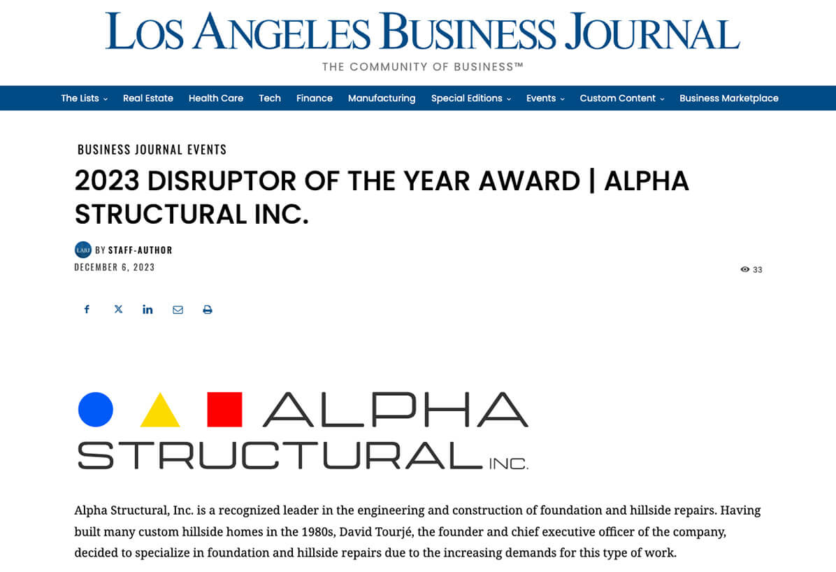 Alpha Structural, Inc Featured in Los Angeles Business Journal